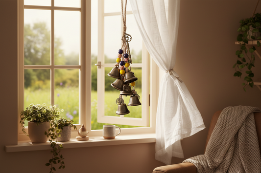 Carillon Éolien Clé Vintage - Perles en bois Jaune et Violette