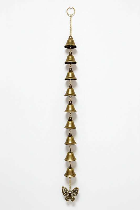 Carillon feng shui complet - 9 clochettes dorées avec papillon ajouré
