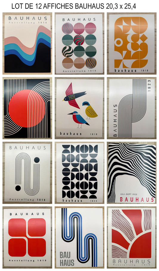 Lot de 12 affiches BAUHAUS – déco graphique – 20 x 25,5 cm