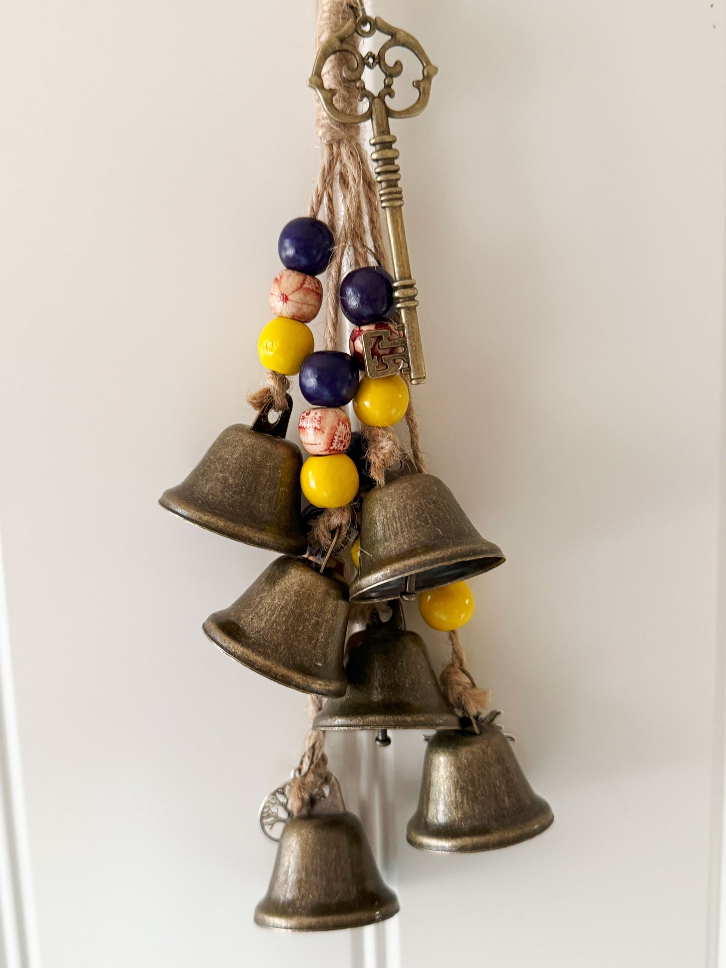 Carillon Éolien Clé Vintage - Perles en bois Jaune et Violette